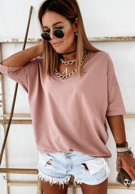 Tricou oversize cu decolteu în V Cascade pudră