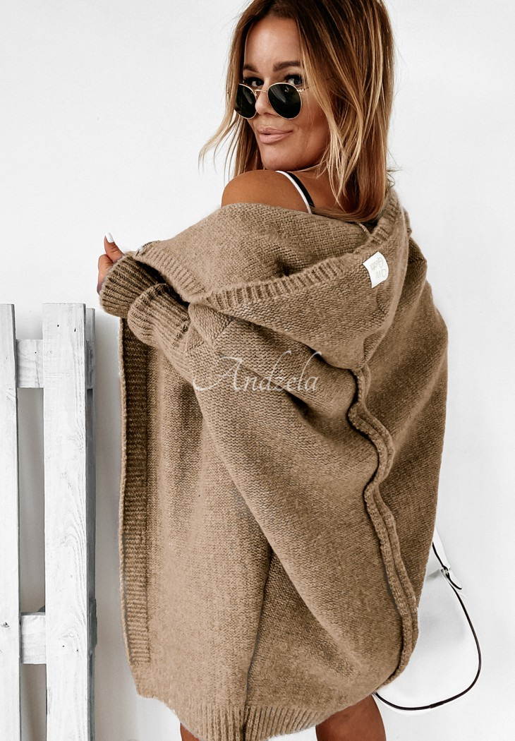 Cardigan lung oversize cu glugă, cu lână Montevista