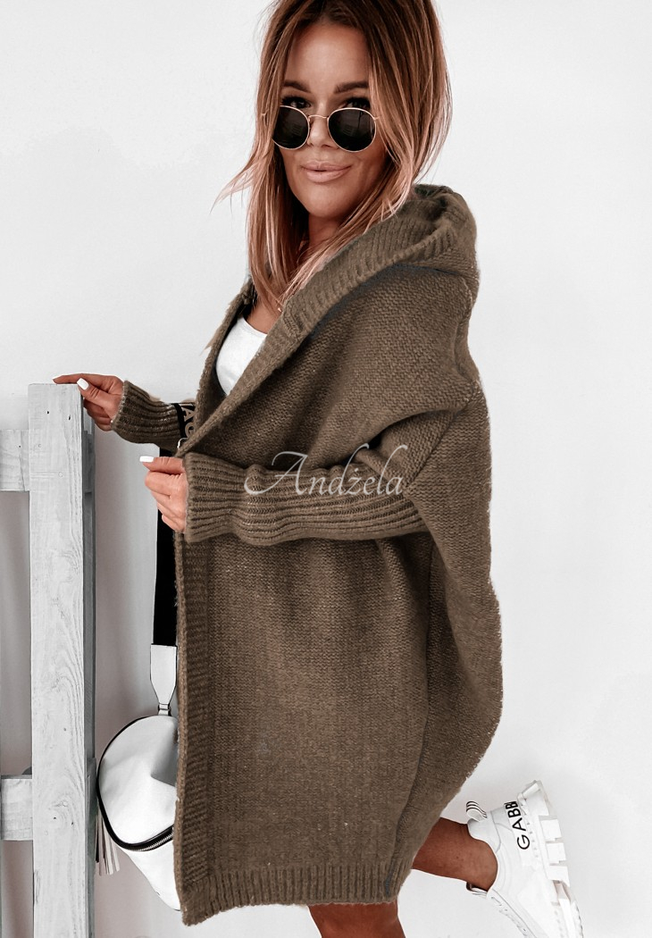 Cardigan lung oversize cu glugă, cu lână Montevista