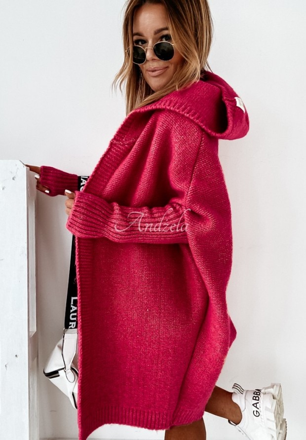 Cardigan lung oversize cu glugă, cu l&acirc;nă Montevista