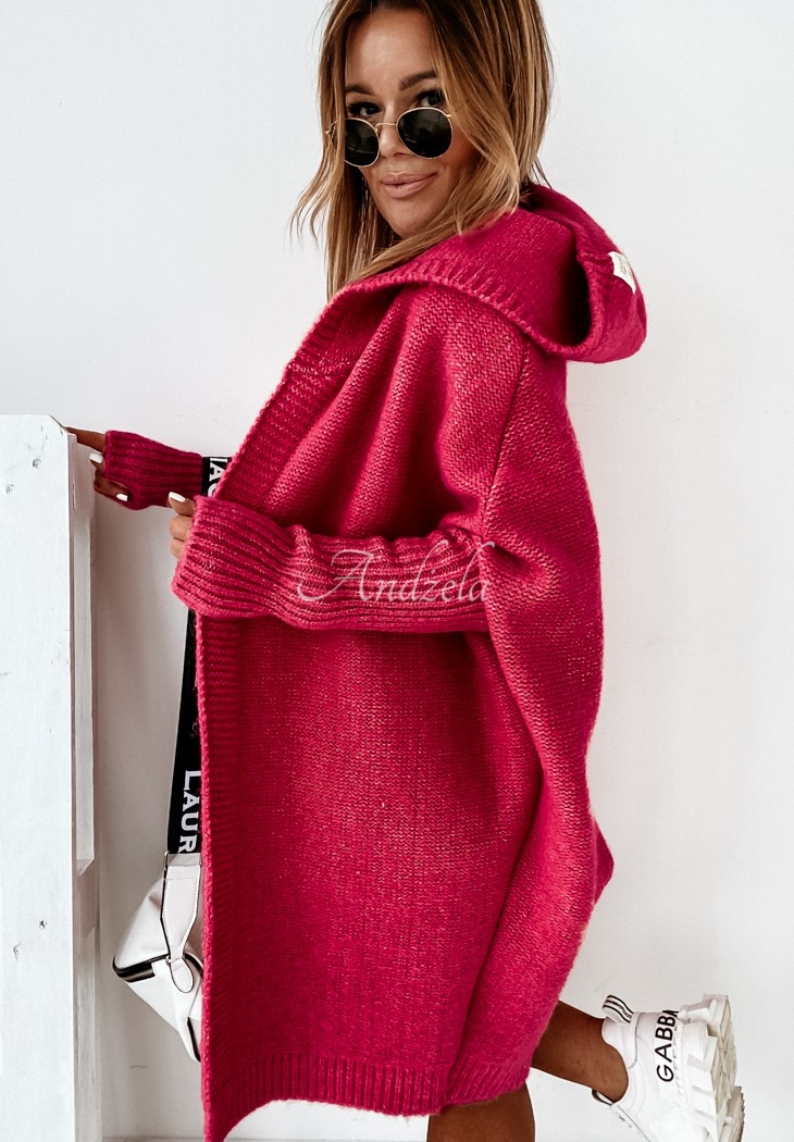 Cardigan lung oversize cu glugă, cu lână Montevista