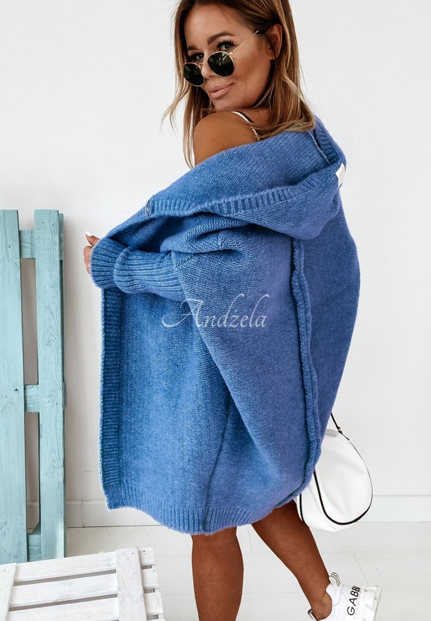 Cardigan lung oversize cu glugă, cu l&acirc;nă Montevista