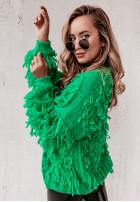 Pulover  Cardigan Fringe Green