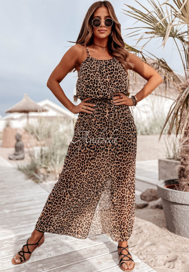Rochie mini Meridiah cu volănașe și imprimeu leopard