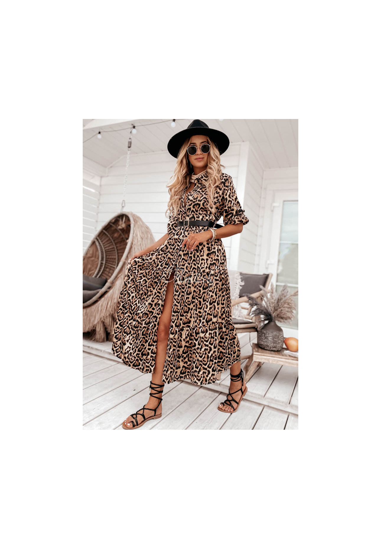 Rochie cu curea Namibia cu model tip panteră