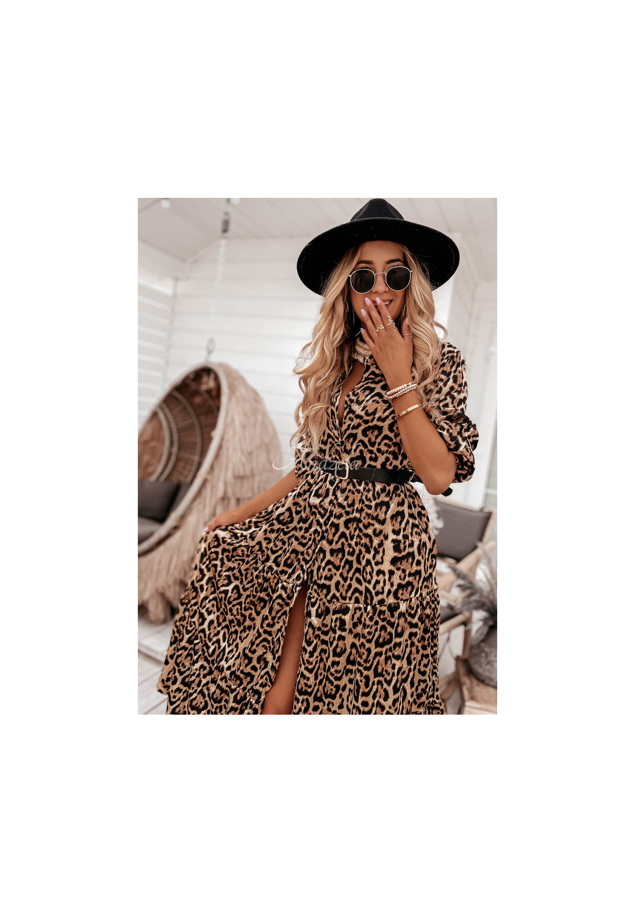 Rochie cu curea Namibia cu model tip panteră