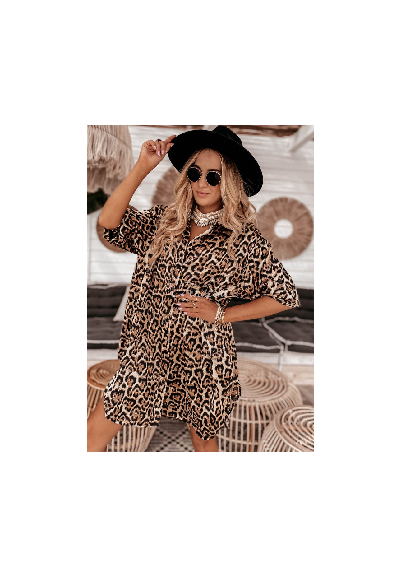 Rochie tip cămașă Namibia cu imprimeu tip leopard