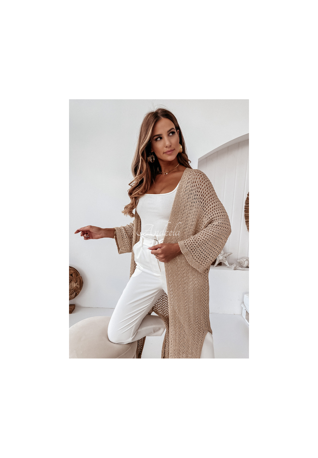 Cardigan lung împletit decorativ Giulio