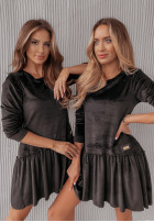 Rochie  z imitacji zamszu z falbanką Solain czarna