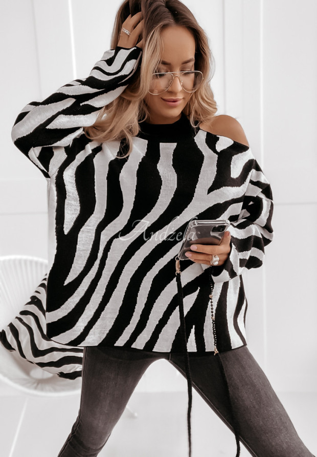Pulover oversize Savania cu imprimeu tip zebră
