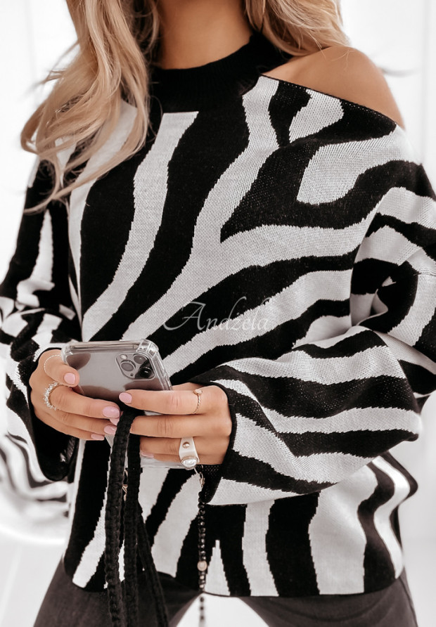 Pulover oversize Savania cu imprimeu tip zebră