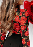 Kwiecista Bluză z dekoltem Roses Are Red negru-roșie