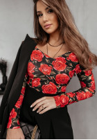 Bluză na jedno ramię w kwiaty Roses Are Red negru-roșie