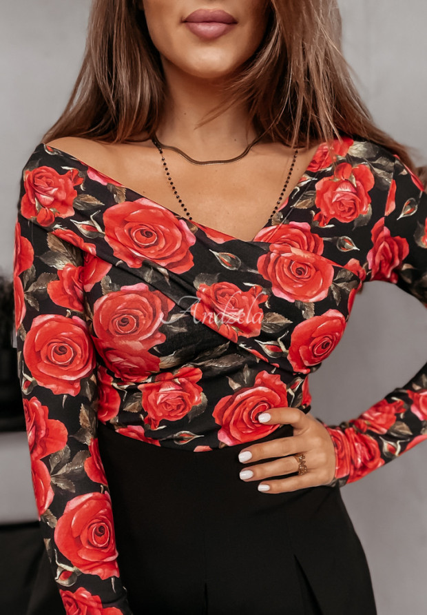 Bluză pe un umăr Roses Are Red cu imprimeu floral