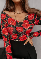 Bluză na jedno ramię w kwiaty Roses Are Red negru-roșie