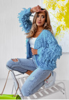 Pulover  Cardigan Fringe Blue