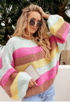 Pulover oversize w paski Colored Punch mentă roz pal