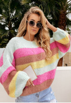 Pulover oversize w paski Colored Punch mentă roz pal