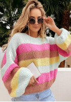 Pulover oversize w paski Colored Punch mentă roz pal