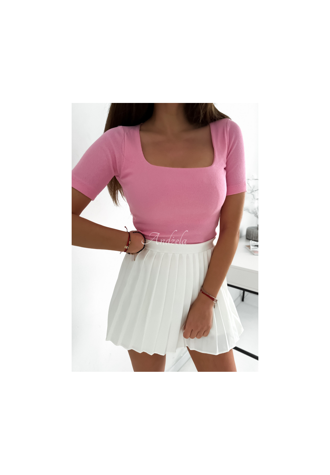 Bluză cu striații și decolteu pătrat Trust Yourself