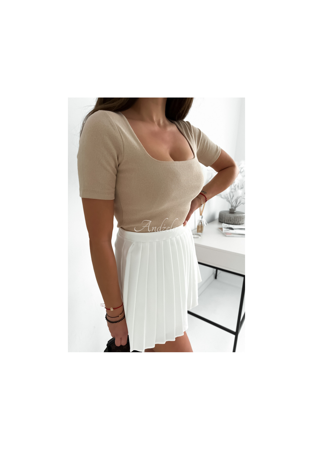 Bluză cu striații și decolteu pătrat Trust Yourself