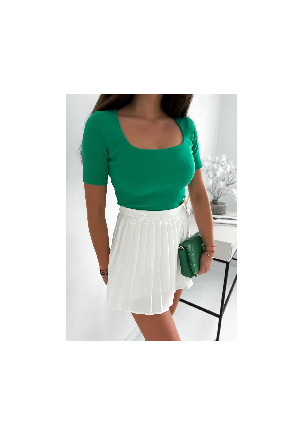 Bluză cu striații și decolteu pătrat Trust Yourself