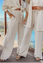 Lniane Pantaloni wide leg Vacay Vibes bej