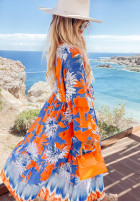 Wzorzysta Rochie maxi Fantasy Island niebiesko-portocalie