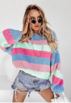 Pulover oversize w paski Colored Punch niebiesko-roz