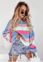 Pulover oversize w paski Colored Punch niebiesko-roz