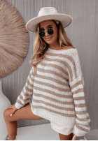 Pulover  oversize w paski Emberly beżowy 