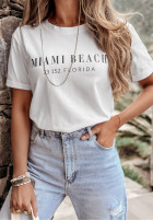 Tricou z nadrukiem Miami Beach Florida Alb