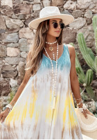 Rochie maxi tie dye Beach Style niebiesko-galben