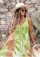 Rochie maxi tie dye Beach Style zielono-camel