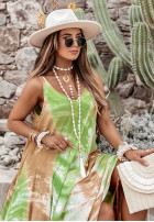 Rochie maxi tie dye Beach Style zielono-camel