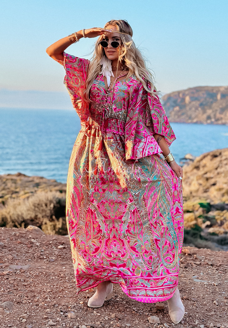 Rochie maxi cu imprimeu Bombay model legat