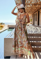 Satynowa Rochie maxi cu modele Forever Here camel