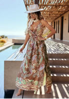 Satynowa Rochie maxi cu modele Forever Here camel