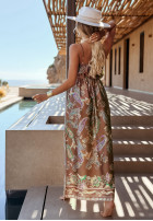 Satynowa Rochie maxi cu modele Forever Here camel