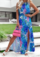 Kwiecista Rochie z rozcięciami Exotic Summer albastră