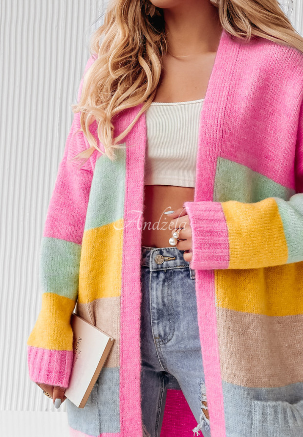 Cardigan lung cu dungi colorate Happy Place