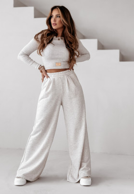 Compleu format din bluză și pantaloni wide leg Don’t Stop din material striat