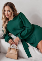 Rochie z bufkami i paskiem Crazy About You verde sticlă