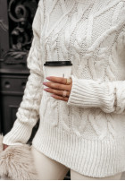 Pulover z ozdobnym splotem Coffee Time ecru