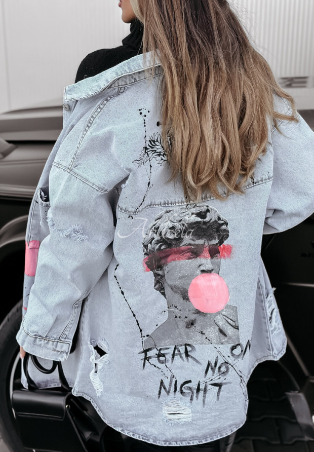 Jachetă din denim cu imprimeu Fear No One