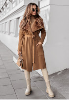 Dzianinowy Palton  z futrem Autumn Rain camel