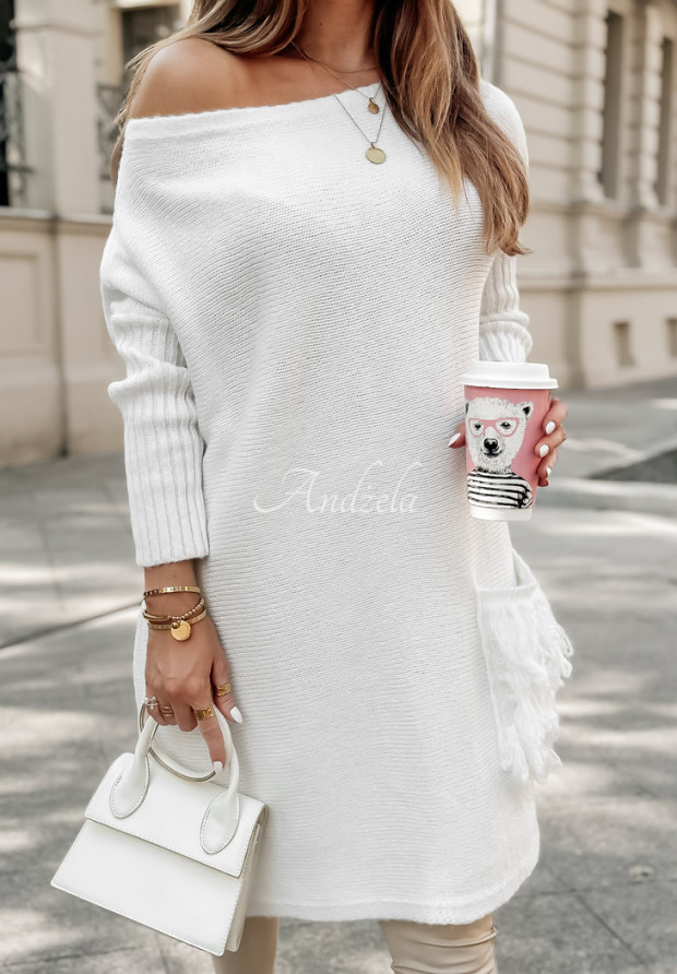 Rochie tip pulover oversize Hot Tea cu franjuri