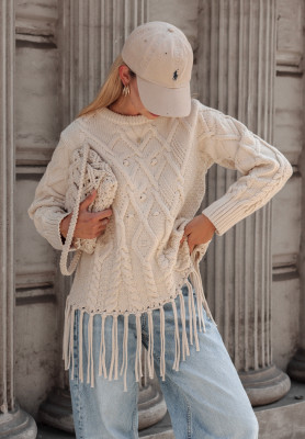 Pulover împletit decorativ Cocomore Menville cu franjuri