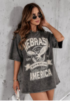 Tricou z nadrukiem Nebraska Gri