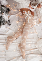 Świąteczne zakolanówki z kokardkami White Christmas bej